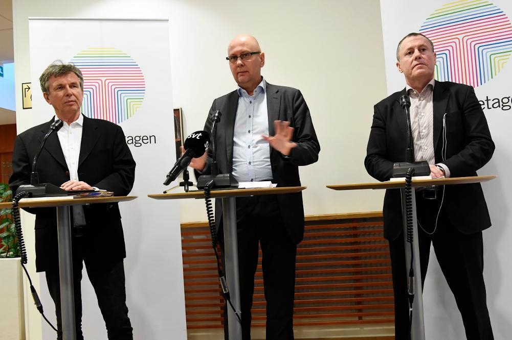 
Teknikföretagens chefsekonom Anders Rune, vd:n för Teknikföretagen Klas Wåhlberg och förhandlingschef Anders Weihe.  Foto: Jonas Ekströmer/TT-arkivbild                                            