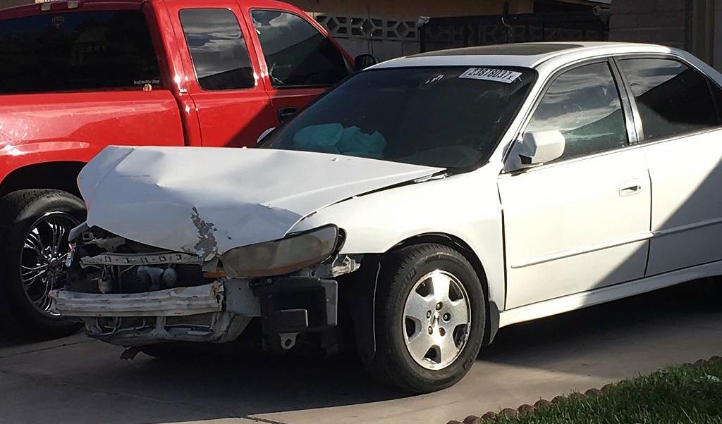 
På bilden en Honda-bil i USA med en krockkudde från Takata. I samband med krocken skadades föraren av den defekta krockkudden. Foto: Ken Ritter-arkivbild                                            