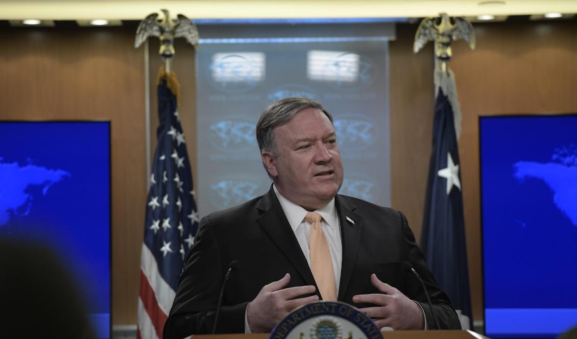 USA:s utrikesminister Mike Pompeo uppmanar Venezuelas president att lämna över makten. Foto: Sait Serkan Gurbuz/AP/TT-arkivbild