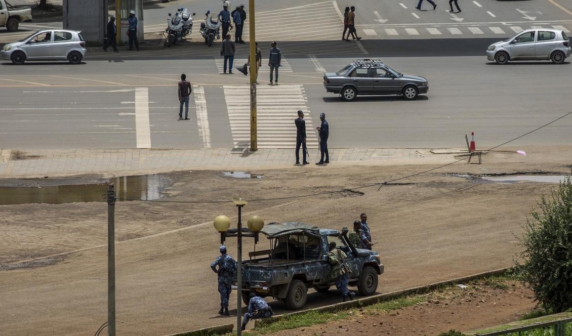Säkerhetsstyrkor i huvudstaden Addis Abeba efter helgens kuppförsök. Mulugeta Ayene/AP/TT-arkivbild