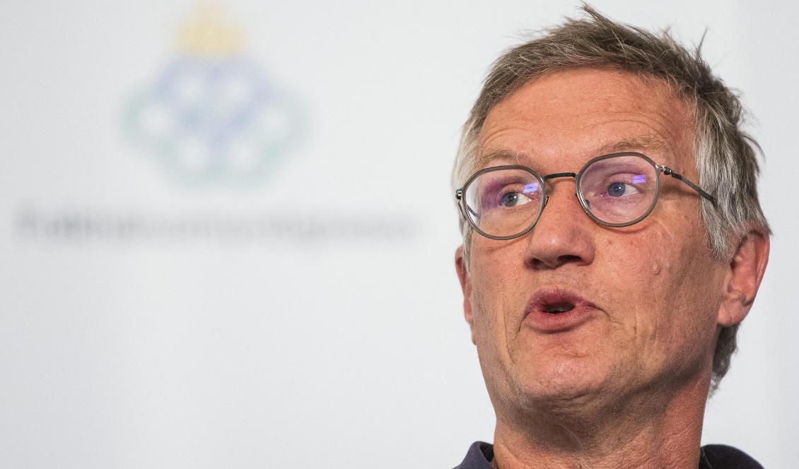 Statsepidemiolog Anders Tegnell vid Folkhälsomyndigheten talar vid en presskonferens den 25 maj 2020 i Solna. Foto: Jonathan Nackstrand/AFP via Getty Images.