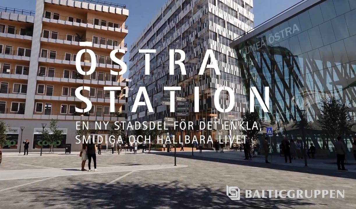 Balticgruppens tiovåningsbyggnad i trä vid Östra station i Umeå, kommer knyta samman den hitintills spretiga stadskärnan, och bli en innovation i norrländsk träarkitektur. Foto: Balticgruppen / Youtube / offentlig domän