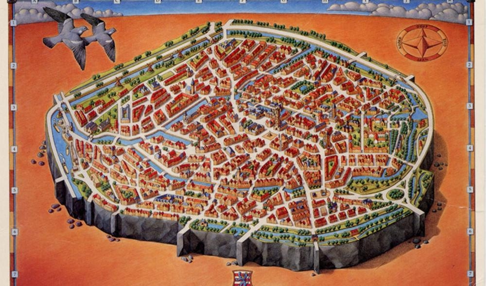 Den medeltida handelsstaden Brügge var centrum för handeln mellan Västeuropa och Medelhavsområdet fram till 1500-talet. I dag en populär turistdestination. Illustration: Vykort.