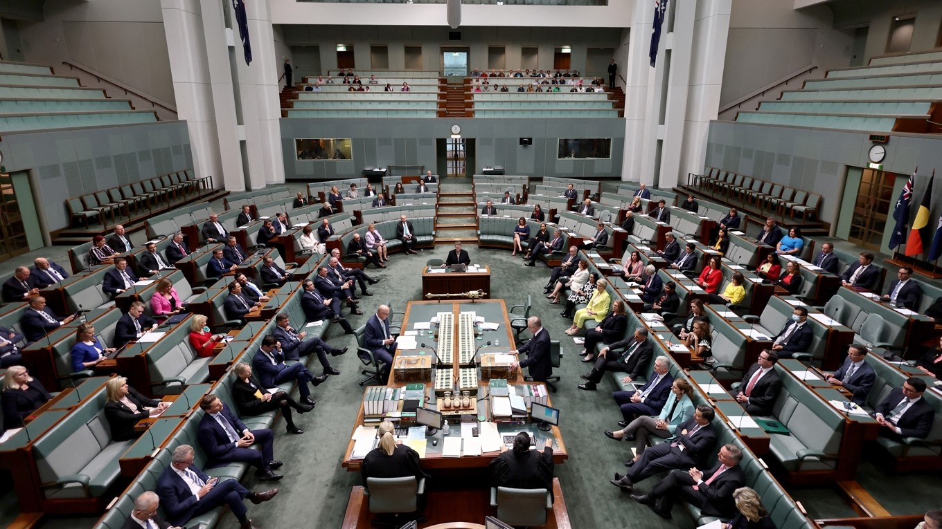 Det australiska underhuset i Canberra. Bråket med Musk om det kontroversiella videoklippet har splittrat de australiska politikerna. Foto: David Gray/AFP via Getty Images