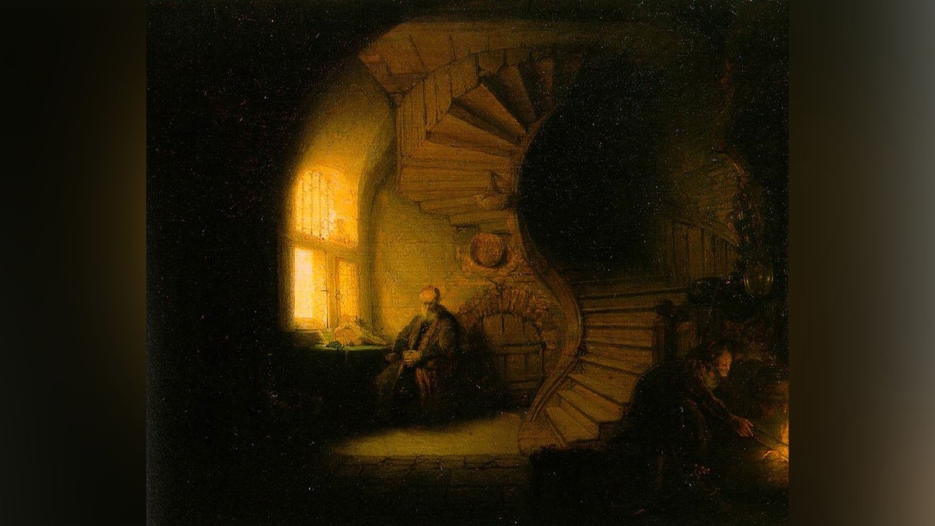 Den ensamme försöker att förstå sin värld. Ett många gånger omöjligt projekt. Målning av den nederländske konstnären Rembrandt (1606–1669). Foto: Public Domain