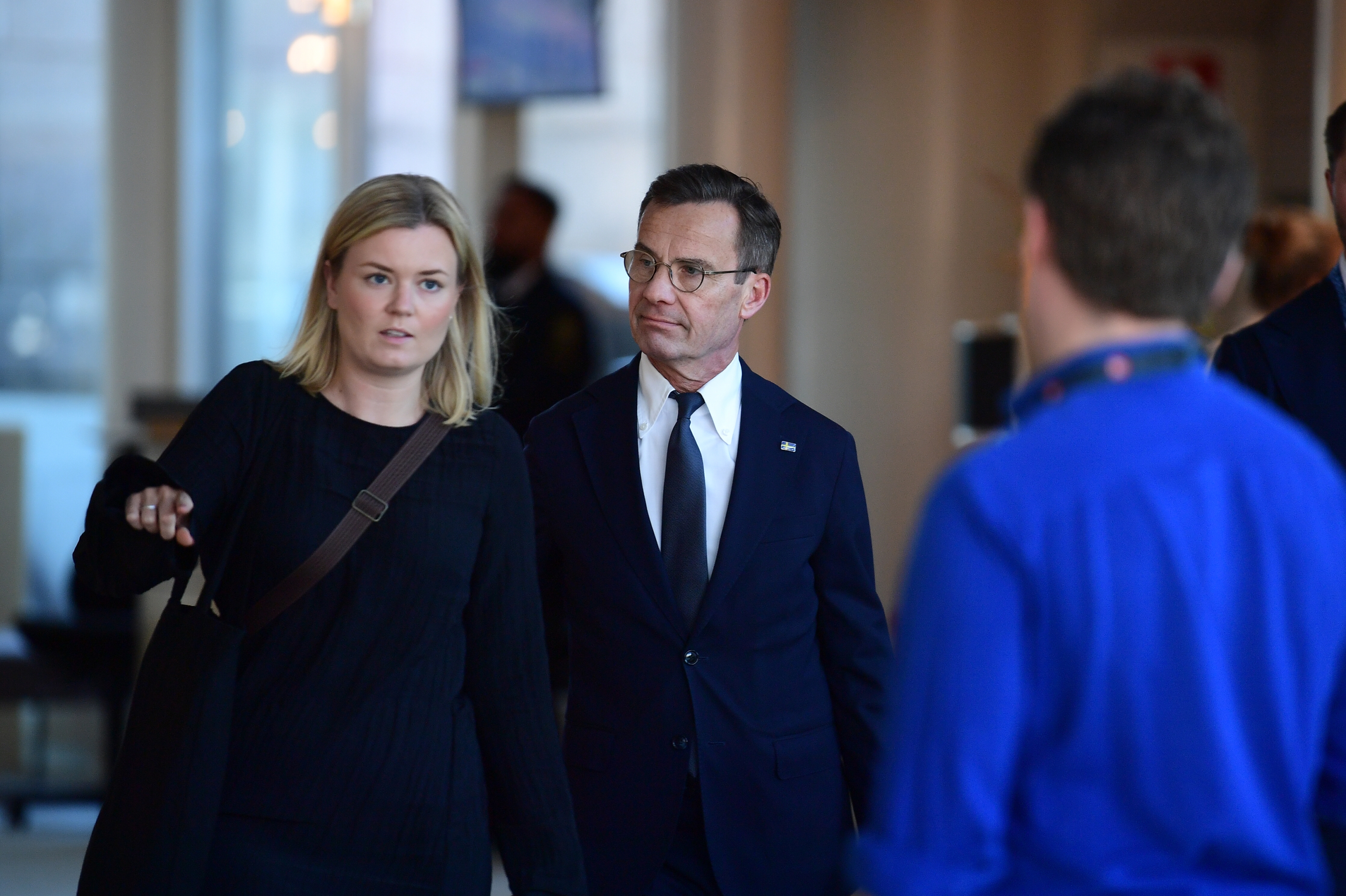 Statsminister Ulf Kristersson kommenterade Djalalis planerade hungerstrejk när han besökte riksdagen på tisdagen. Foto: Oscar Olsson/TT