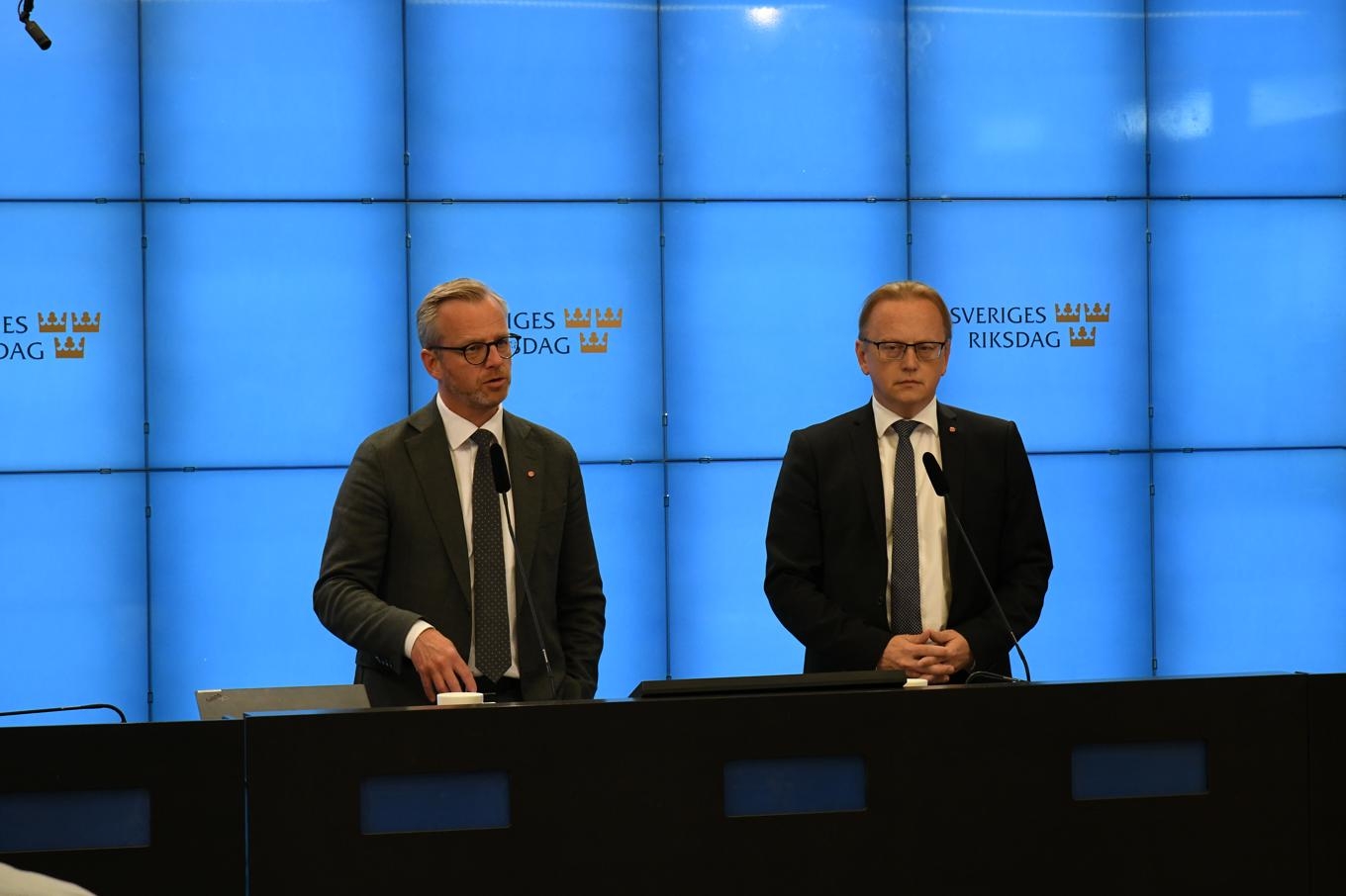Mikael Damberg (S), ekonomiskpolitisk talesperson och Fredrik Olovsson (S), näringspolitisk talesperson. Foto: Adam Strand