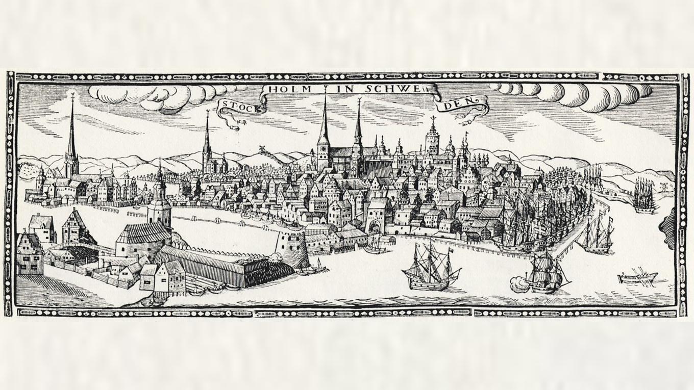 Vy från Mosebacke, i ett träsnitt från 1637 av Henrik Keyser. Foto: Public Domain
