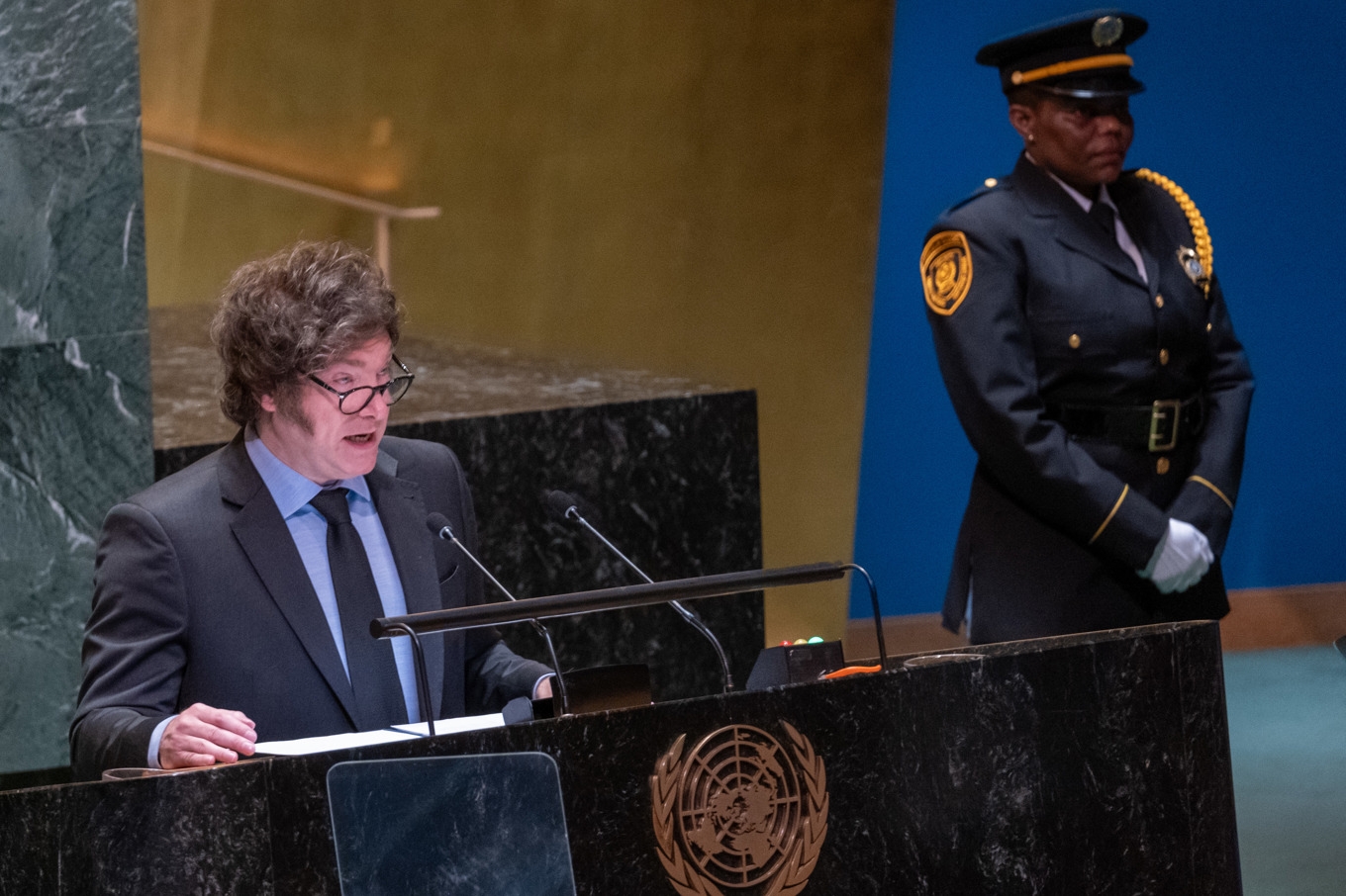 Argentinas president Javier Milei skrädde inte orden när han talade inför FN:s generalförsamling den 24 september. Foto: Spencer Platt/Getty Images