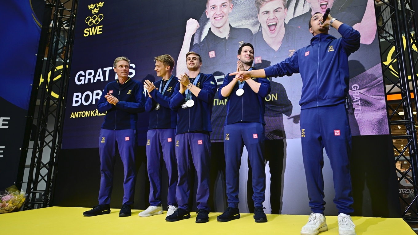 Det svenska landslaget i bordtennis efter den formidabla succén vid OS i Paris. Foto: Magnus Lejhall