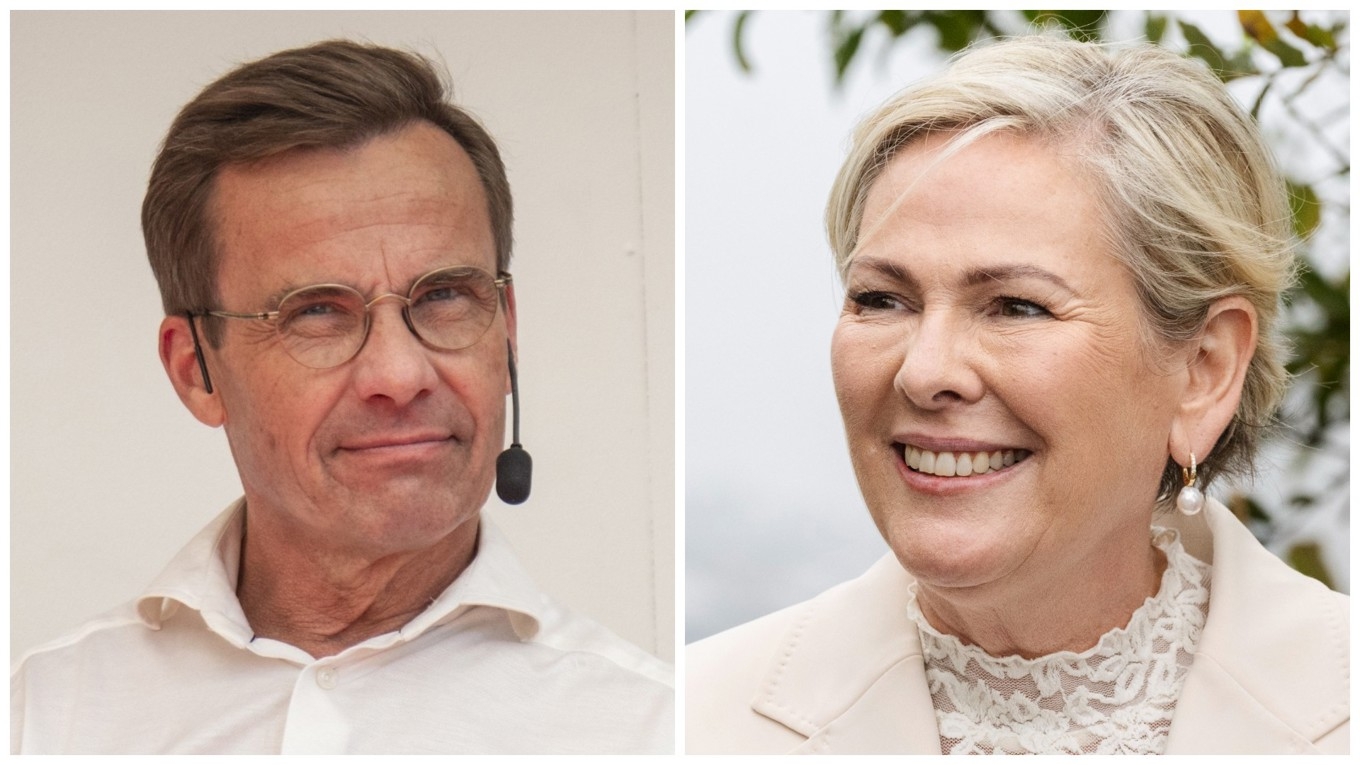 Statsminister Ulf Kristersson (M) och Islands president Halla Tómasdóttir. Foto: Bilbo Lantto/Thomas Traasdahl/Ritzau Scanpix/AFP via Getty Images