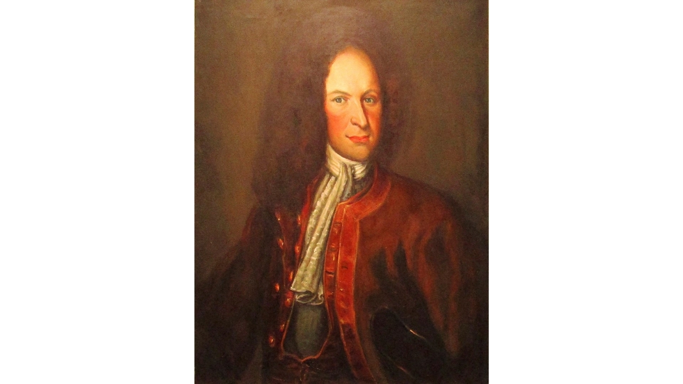 1700-talsmålning, av okänd konstnär, som antas kunna föreställa Lars Gathenhielm, kaparkung under stora nordiska kriget. Placerad på Sjöfartsmuseet i Göteborg. Foto: Sjöfartsmuseet