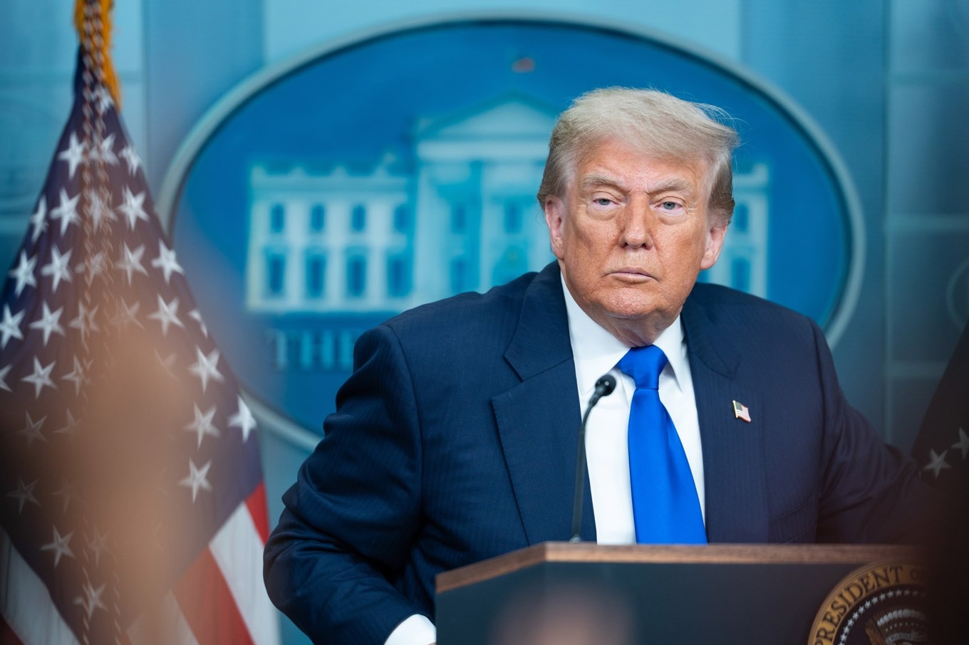 USA:s president Donald Trump under en pressbriefing i Vita huset den 27 juni. Foto: Madalina Vasiliu