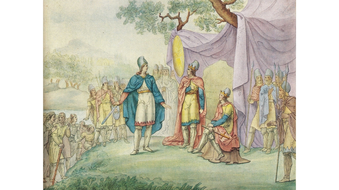 Illustration ur tredje upplagan från 1827: fjärde dikten, som skildrar Frithiofs frieri till Ingeborg. Foto: Public Domain