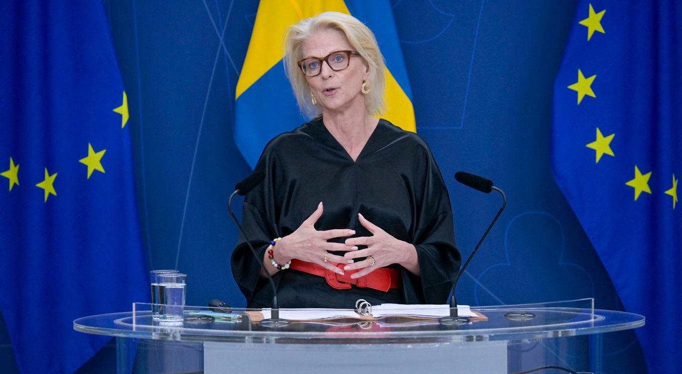 Finansminister Elisabeth Svantesson under en pressträff på tisdagen, om det ekonomiska läget. Foto: Roger Sahlström