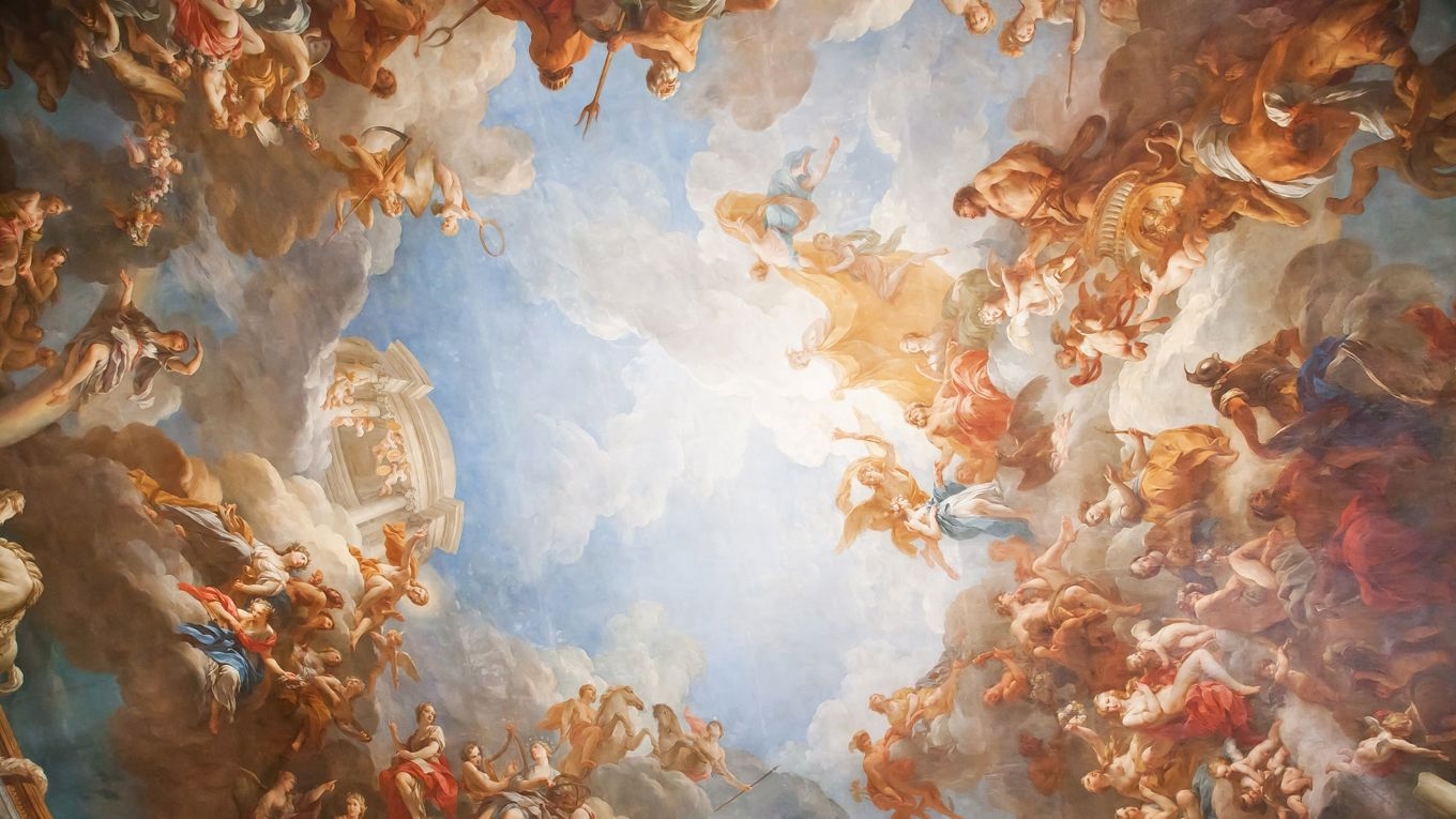 Bilden av hur änglar ser ut går 
isär, men återkommande är 
att de beskrivs som ljusa och 
bevingade. Takmålning i slottet Versailles utanför Paris. Foto: Dragan Jovanovic/Shutterstock