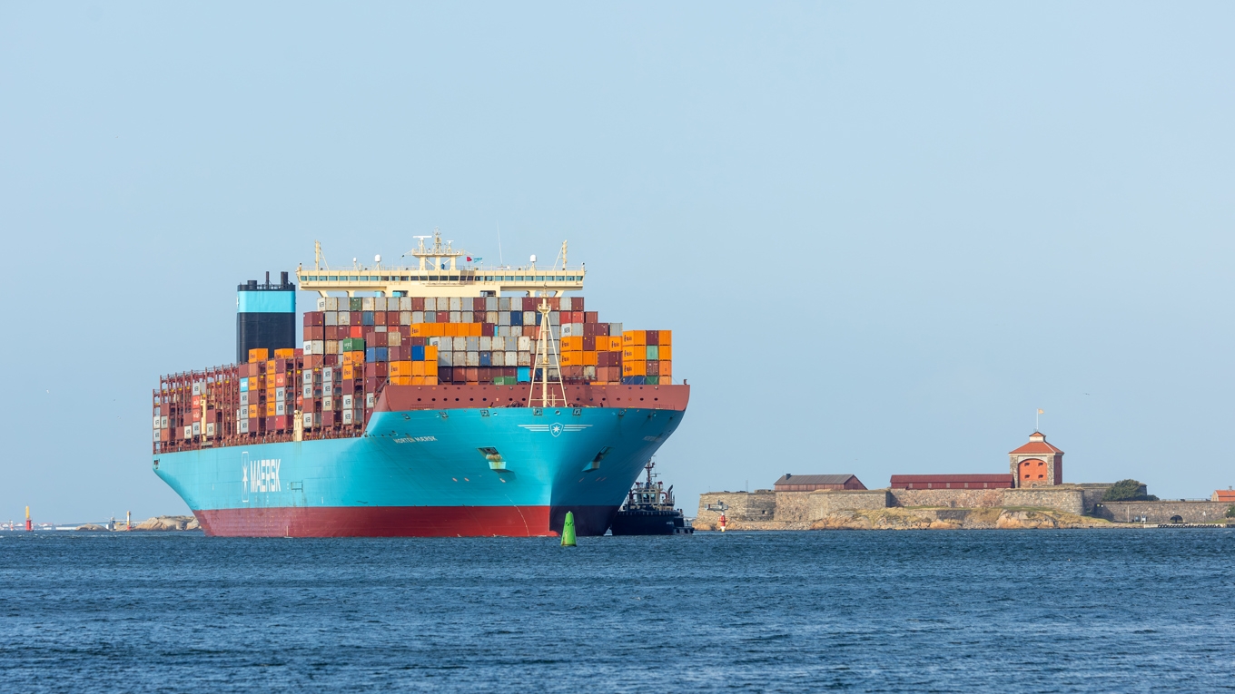 Containerfartyget Morten Maersk är 399 meter långt och 59 meter brett och kan lastas med 18 270 containrar. Det eller något annat av Geminialliansens fartyg anlöper varje torsdag till Göteborgs hamn. Foto: Göteborgs hamn