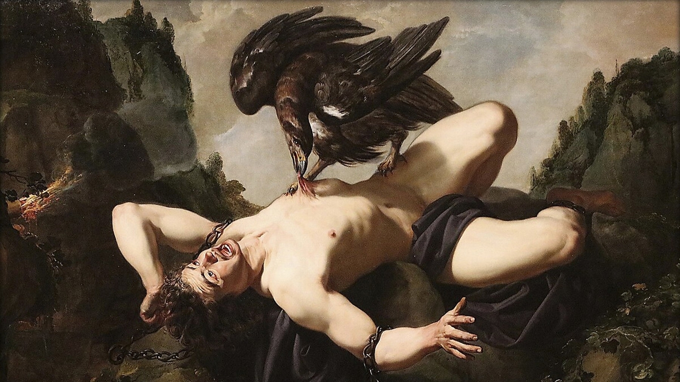 Trots att Prometheus får utstå hemska kval står han fast vid riktigheten i sina gärningar. Målning av Theodoor Rombouts (1597–1637). Foto: Public Domain