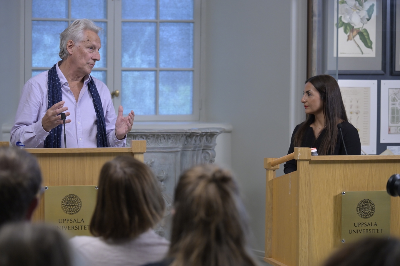 Historikern Lars Trädgårdh och kulturminister Parisa Liljestrand (M) under presentationen av kulturkanon i Uppsala. Foto: Roger Sahlström