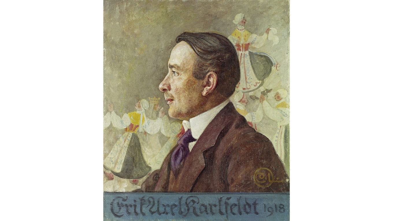 Erik Axel Karlfeldt porträtterad av Carl Larsson 1918. Foto: Public Domain