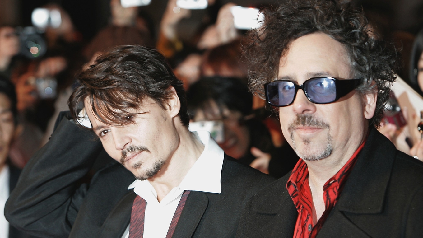 Skådespelaren Johnny Depp, t.v., och regissören Tim Burton vid den japanska premiären av ”Sweeney Todd: The Demon Barber of Fleet Street”, Tokyo, den 8 januari 2008. Foto: AP Photo/Shizuo Kambayashi/TT
