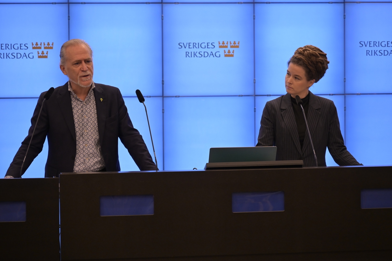 Daniel Helldén (MP), språkrör och Amanda Lind (MP), språkrör. Arkivbild. Foto: Roger Sahlström.