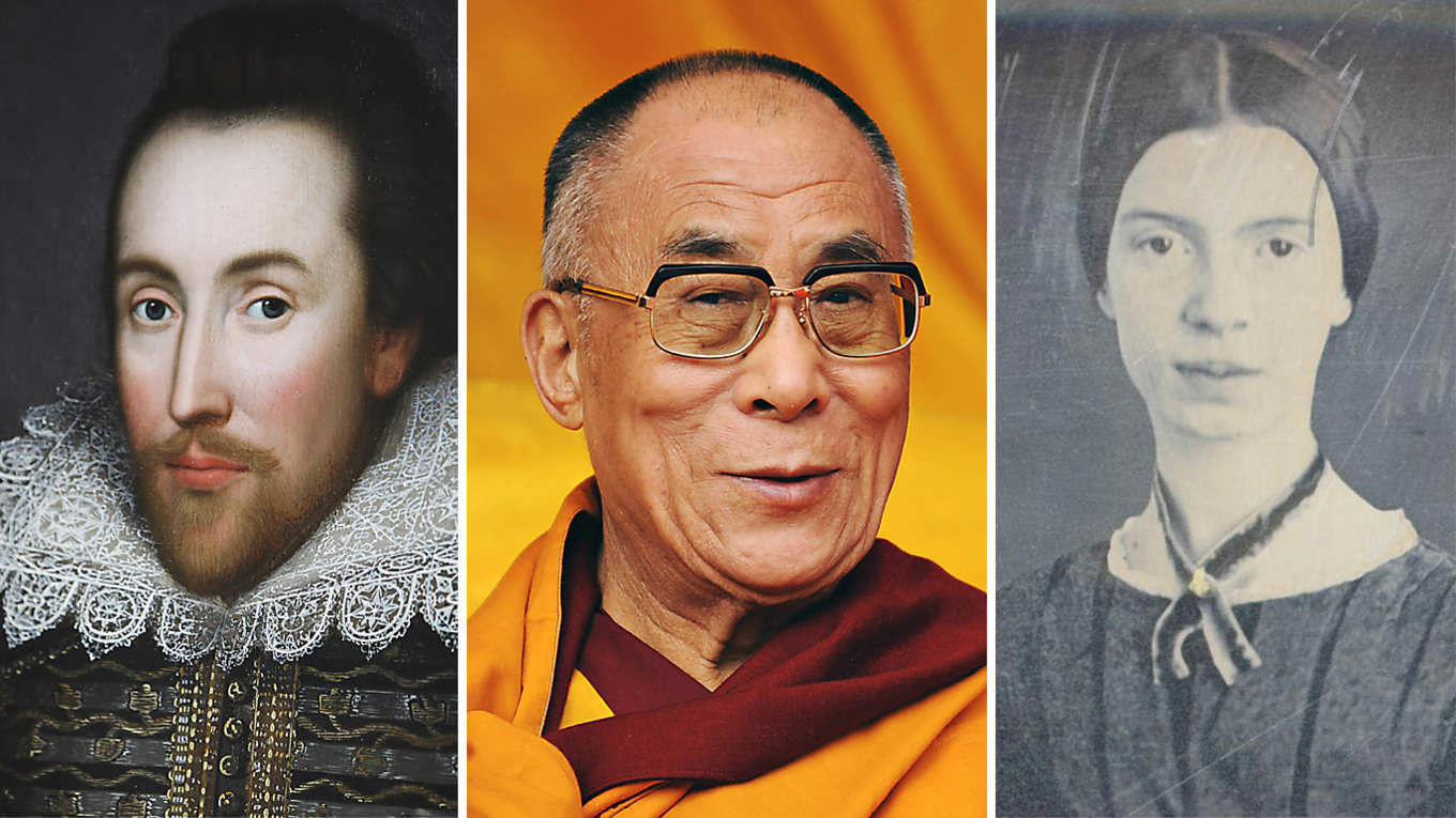 William Shakespeare, Dalai Lama, Emily Dickinson är några som påmint oss alla om tacksamheten som en kollektiv kraft, som förenar oss över tid och rum. Foto: Public Domain/Oli Scarff/Getty Images/DIPTENDU DUTTA/AFP via Getty Images