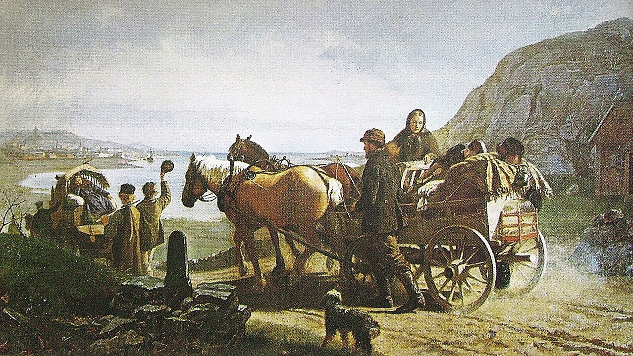 Bortanför horisonten finns äventyret, men på stranden där vi står börjar vårt hem. ”Emigranterna”, målning av Geskel Saloman (1821-1902). Foto: Göteborgs konstmuseum/Wikimedia Commons