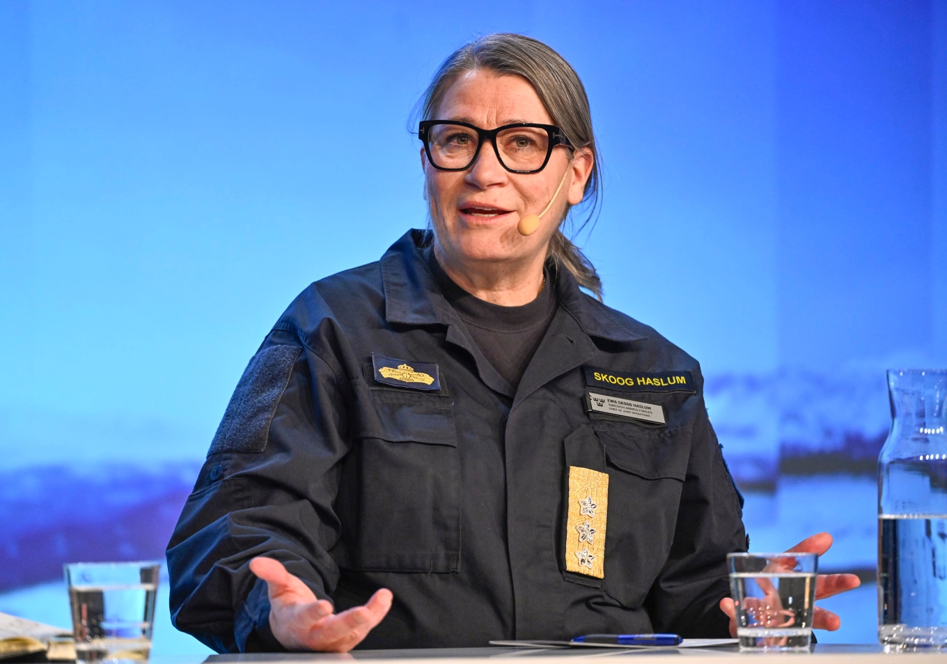 Viceamiral Ewa Skoog Haslum, chef för Försvarsmaktens operationsledning under Folk och Försvar. Foto: Henrik Montgomery/TT