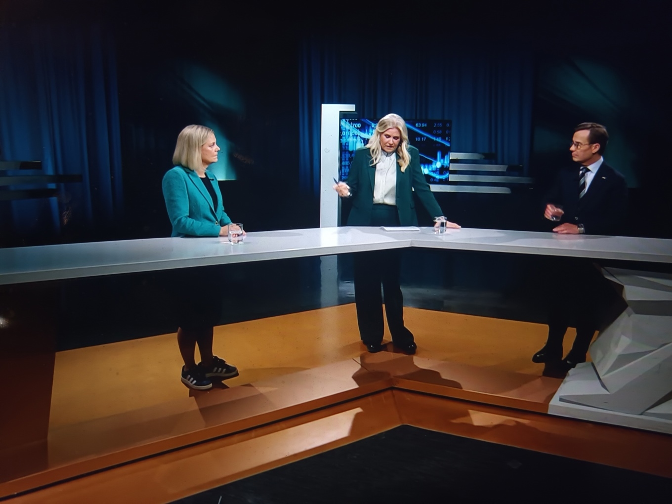 Magdalena Andersson (S), partiledare och Ulf Kristersson (M), partiledare i SVT Agenda 8 Mars 2026. Foto: Skärmdump SVT