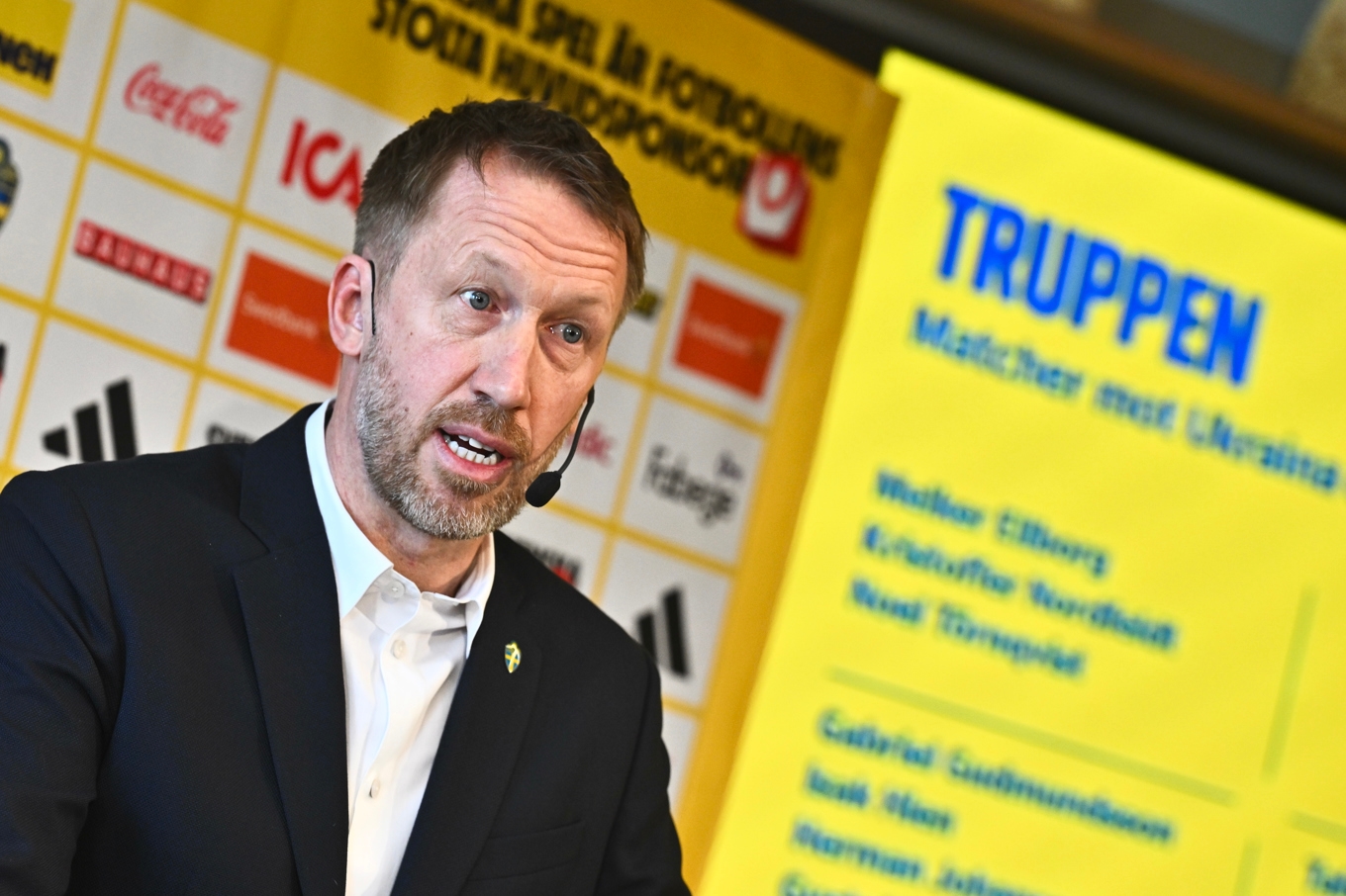Sveriges förbundskapten Graham Potter i samband med trupputtagningen nyligen. Foto: Claudio Bresciani/TT