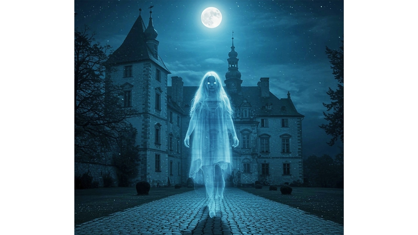 Berättelser om en vit dam, eller fru, är något som förekommer nästan över hela världen, så även i Sverige. De jämförs ibland med irländska ”banshees” som förebådar olycka. Foto: Easy Peasy AI