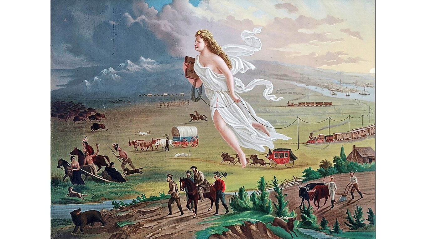 Enligt liberalismen går friheten och framsteget hand i hand. ”American Progress” av John Gast (1842–1896). Foto: Wikimedia Commons