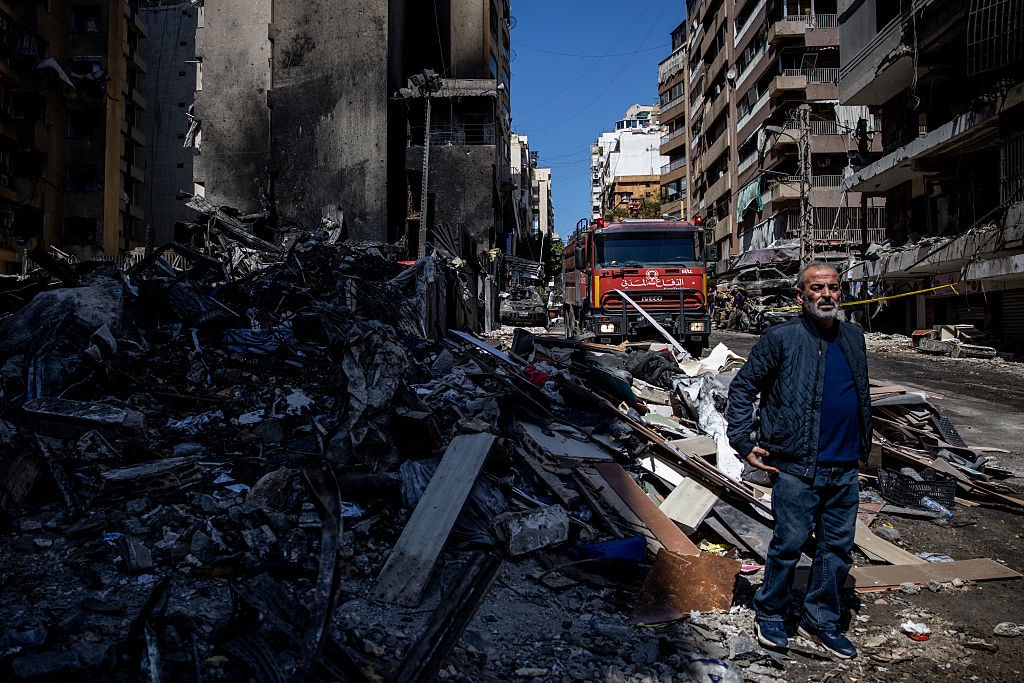 Förödelse i Libanon den 9 april efter Israels attacker. Foto:  Chris McGrath/Getty Images