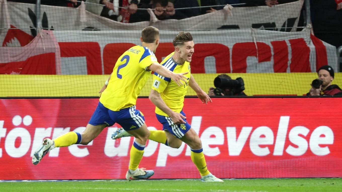 Viktor Gyökeres jublar efter målet mot Polen, som var hans fjärde på två playoffmatcher. Foto: Michael Campanella/Getty Images