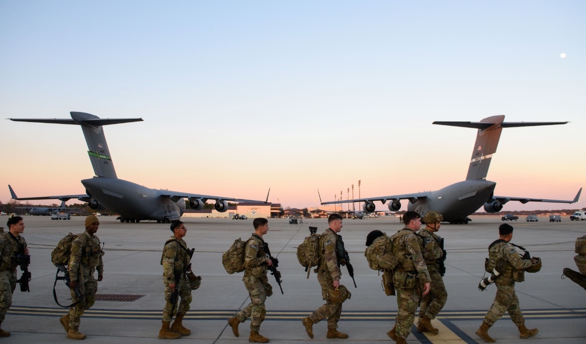 Amerikanska soldater vid Fort Bragg i Fayetteville, North Carolina, innan de skickades till Polen den 14 februari 2022. Arkivbild. Foto: Melissa Sue Gerrits/Getty Images