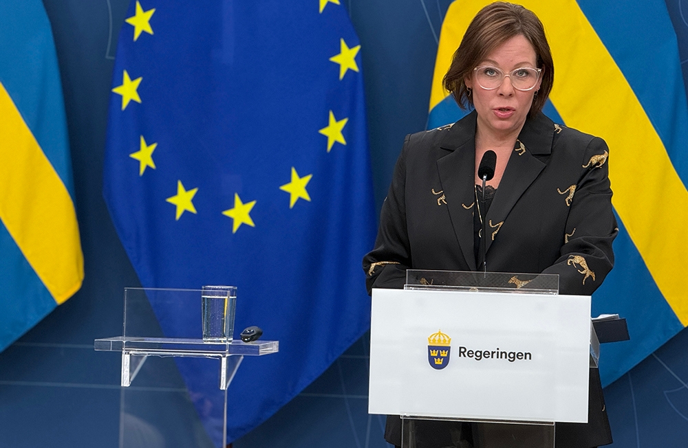 Utrikesminister Maria Malmer Stenergard (M) berättar om den nya svenska underrättelsetjänsten (UND). Foto: Staffan Erfors