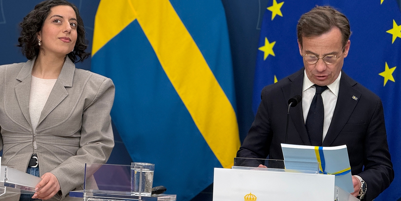 Statminister Ulf Kristersson (M) och Tidölaget presenterader sitt bokslut över åren vid makten. Foto: Staffan Erfors