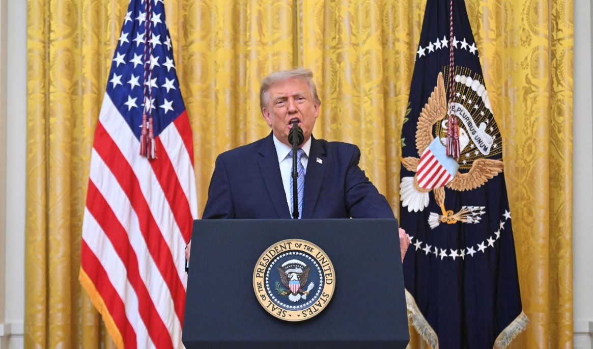 Den amerikanske presidenten Donald Trump tog upp valintegritet och främmande påverkan i sitt tal till nationen. Foto: Saul Loeb/Pool/Getty Images