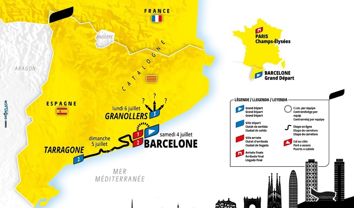 Årets sträckning ger en lite annorlunda Tour de France, där cyklisterna får bekänna färg redan på de första etapperna i Spanien. Grafik: Letour.fr