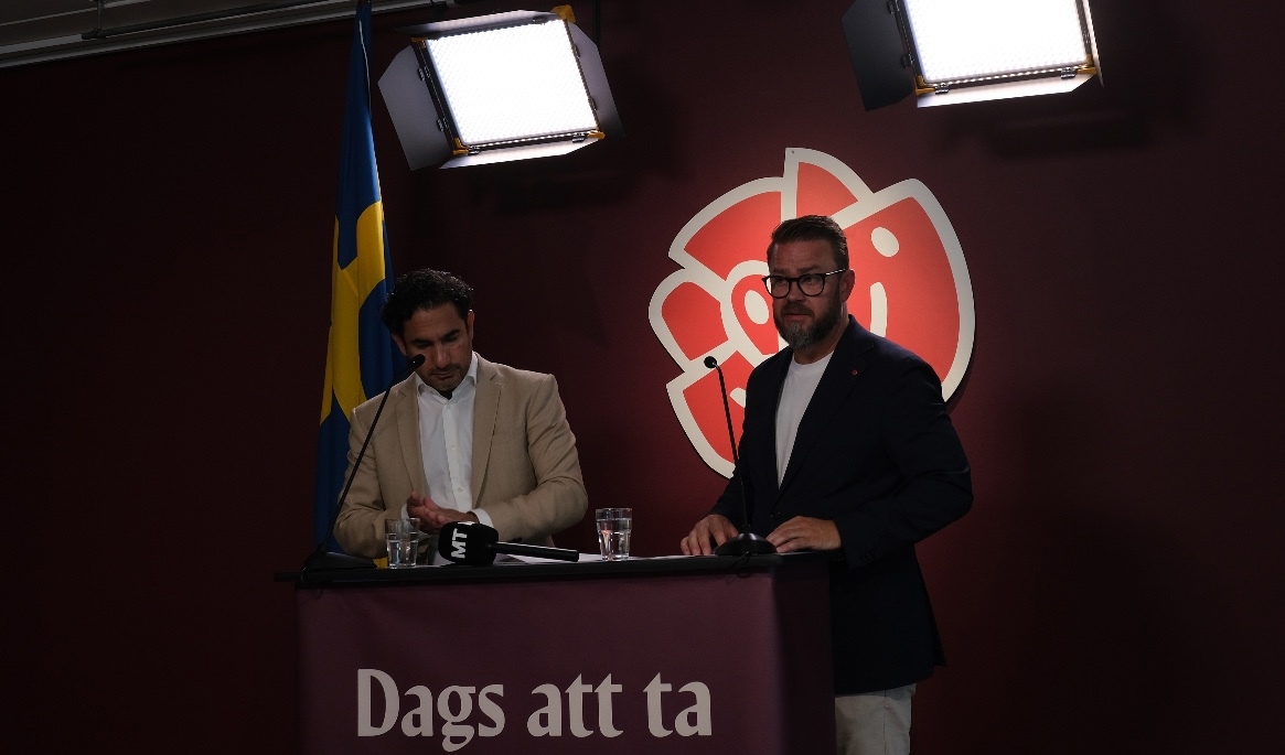 Ardalan Shekarabi (S), arbetsmarknadspolitisk talesperson och Kim Söderström, ordförande Byggnads. Foto: Carl S:t Clair Renard