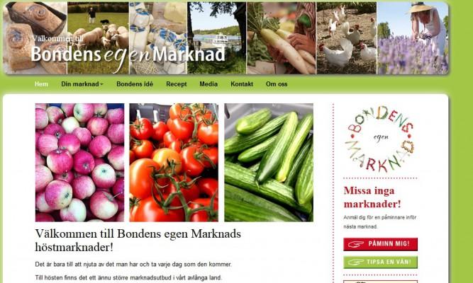 Närproducerad mat ligger i tiden. Intresset för vad man äter och var det kommer ifrån, har ökat stort de senaste åren. (Skärmdump från hemsidan Bondens egen marknad)