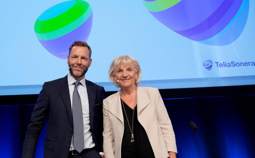 Telia Soneras vd Johan Dennelind och Telia Soneras styrelseordförande Marie Ehrling. (Foto: Maja Suslin /TT-arkivbild)