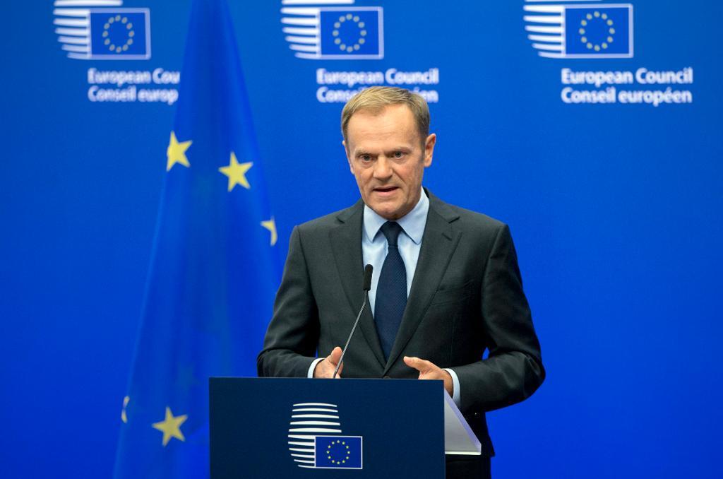 EU:s permanente ordförande Donald Tusk oroas av den nya ledningen i USA: (Foto: Virginia Mayo/AP/TT-arkivbild)