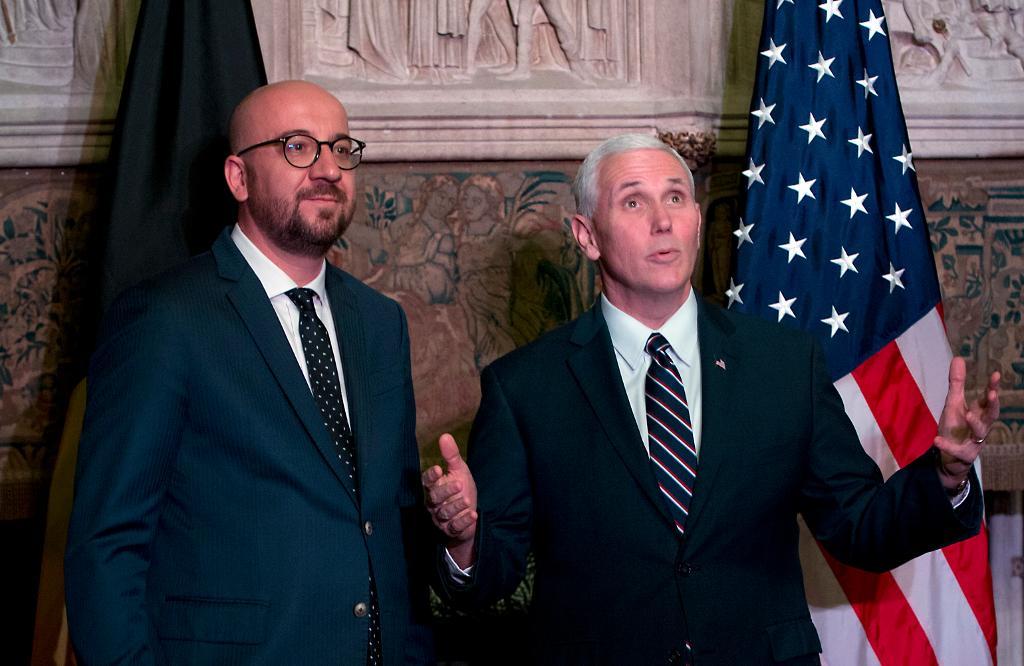 
Mike Pence träffade i går den belgiske premiärministern Charles Michel. I dag väntar möten med en rad tunga EU-toppar.  Foto: Virginia Mayo/AP/TT