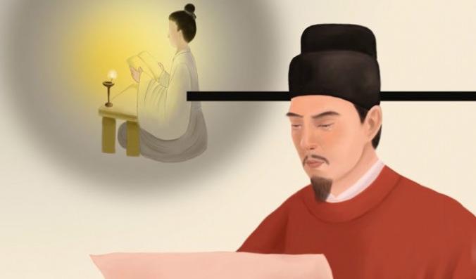 Kou Zhan fick hjälp att rätta till sitt skrytsamma beteende av sin bortgångna mor. Efter förändringen blev han en högt älskad premiärminister. Illustration: SM Yang/Epoch Times