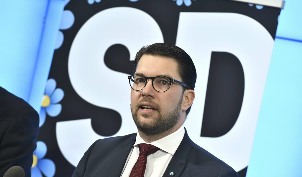 Sverigedemokraternas partiledare Jimmie Åkesson presenterar satsningar på sjukvård och offentliganställda. Foto: Claudio Bresciani/TT