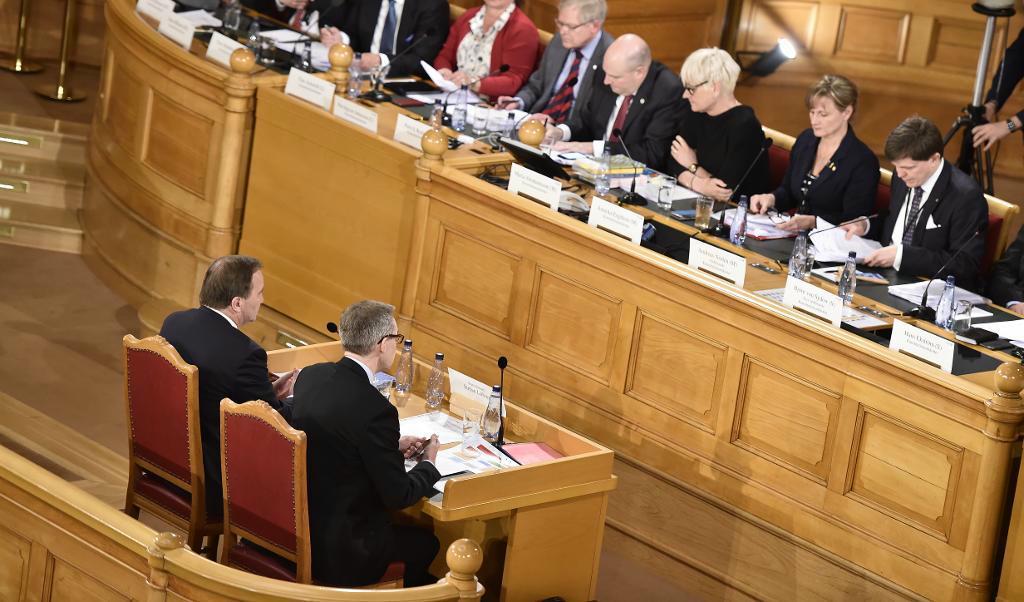 Statsminister Stefan Löfven under förhöret i KU i Andrakammarsalen i Riksdagshuset i Stockholm. Foto: TT