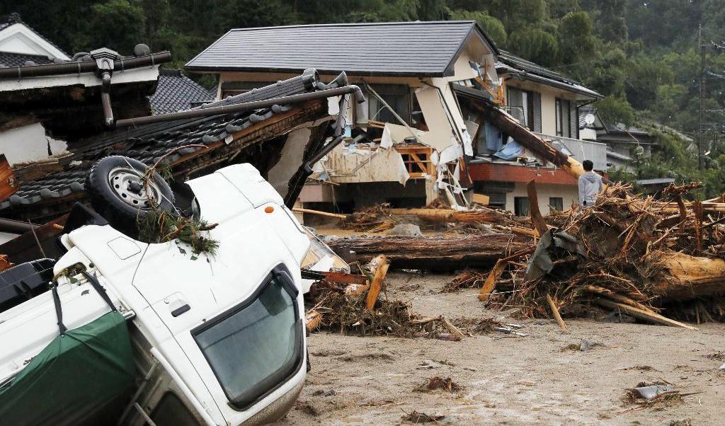 Staden Asakura är svårt drabbat av skyfallen. Foto: Takuto Kaneko/AP/TT