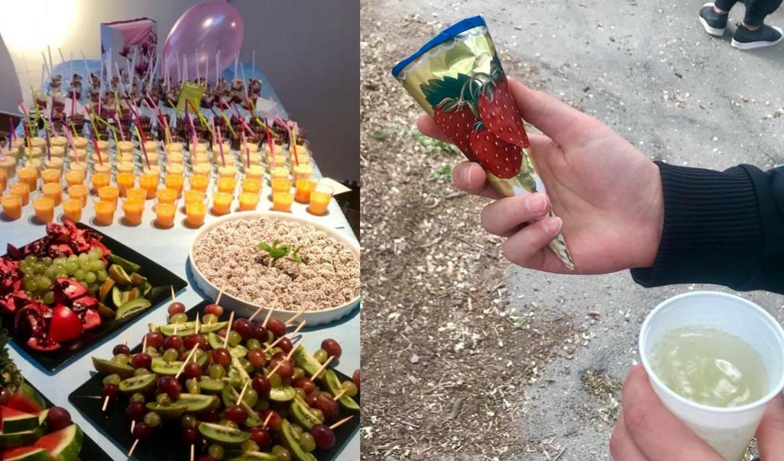 





Projektet Skolmatslyftet - En sockersmart skola, verkar för att få bättre mat i skolorna. T v: exempel på sockersmart firande, t h: glass och saft en solig dag i skolan. Foton: Susanna Almström                                                                                                                                                                                                                                                                        
